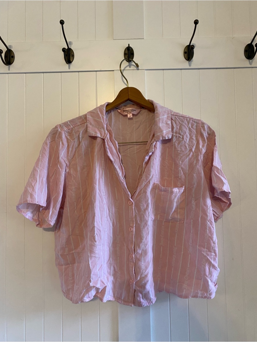 Juicy Couture Pink Striped Short Sleeve Pajama Top L